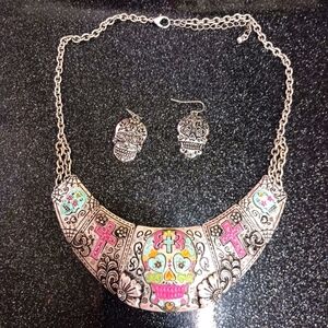 Sugar Skull Necklace & Earrings Set.